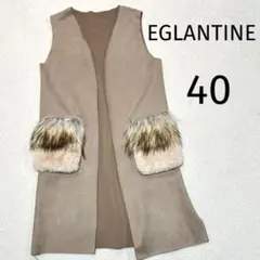 美品✨EGLANTINE ベージュ スエード風 ノースリーブベスト ファー付き