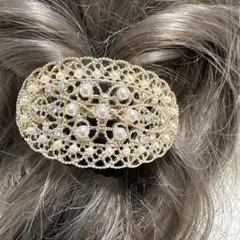 大特価+❤︎♡❤︎+ポニーフック121キラキラメタルレース透かし楕円形ヘアカフ薄金