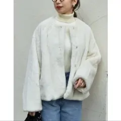 Re:EDIT　フェイクファー　ノーカラーショート丈ジャケット