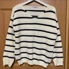 GRL グレイル ボーダーニット M オフホワイト ゆったり