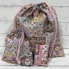 入園入学グッズ　着替え袋　コップ袋　ティッシュ入れセットアニマル柄　ハンドメイド