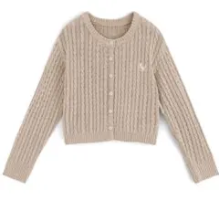 ケーブル編みロゴ刺繍麻タッチニットカーディガン[an1488] ベージュ