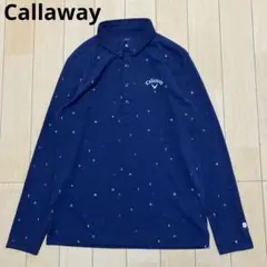Callaway キャロウェイ　長袖ポロシャツ　総柄　ネイビー　Mサイズ
