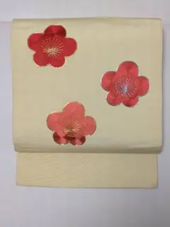 名古屋帯 梅文様 シンプル 淡色 淡黄色 上品