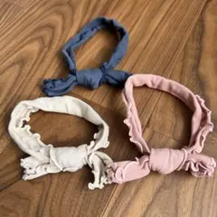 リブ編みヘアバンド 3個セット ネイビー ベージュ ピンク