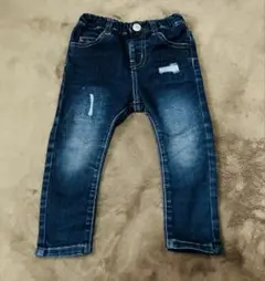 ダメージ加工デニムパンツ ダークブルー