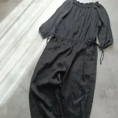 アーバンリサーチ ドアーズ リネンギャザーオールインワン ブラック