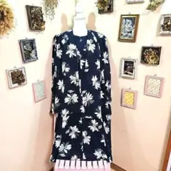 昭和レトロ ヴィンテージ 15号 サイズ わりとワイドネイビーロングワンピース