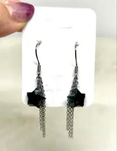 ハンドメイド☆モスアゲート流れ星ピアス