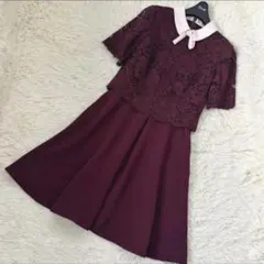 希少✨テッドベイカー レイヤードレースワンピース 1 リボン 襟付 ワインレッド