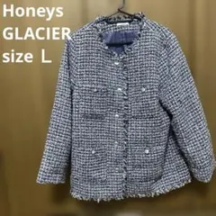 【未使用】Honeys GLACIER ノーカラー ツイードジャケット Ｌサイズ