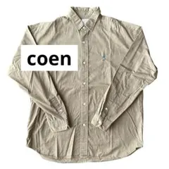 coen ベージュ ワンポイントロゴ 長袖シャツ レギュラーカラー L