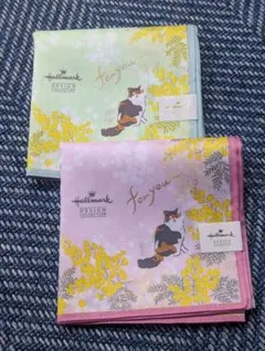 [新品・未使用]Hallmarkハンカチ猫ミモザ柄　2枚セットのサムネイル
