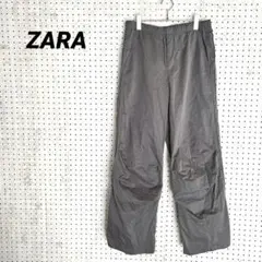 ザラ ZARA ナイロンパンツ ワイド シャカ素材 軽量 イージーウエスト(L)