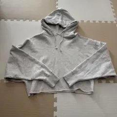 【美品】ungridグレー クロップドフード付きスウェット パーカー フリー