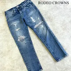 RODEO CROWNS ダメージ加工 スリムフィット テーパード デニムパンツ