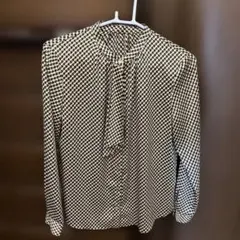 untitled 長袖ブラウス ボウタイ モノトーン チェック柄
