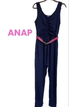 極美品 y2k ANAP ☆。シャーリングサロペット スエットネイビーのサムネイル