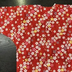 【祭衣裳】 鯉口シャツ 子供用 2号サイズ 赤地に桜柄 ダボシャツ 祭りシャツ