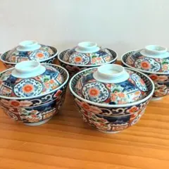 有田焼 龍泉窯　蓋付き丼ぶり5客セット　古伊万里写 円菓子碗 赤絵 伝統工芸のサムネイル