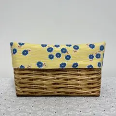 ハンドメイド　リバーシブル布バスケット　北欧花柄イエロー