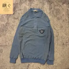 vintage 00s Zealzip ポロシャツ 長袖 ブルー ワッペン付き