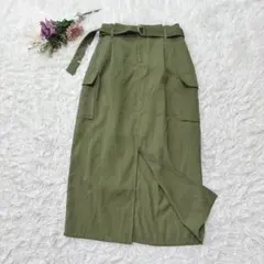 オリーブデオリーブ ロングタイトスカート ベルト付き カーゴ オリーブグリーン