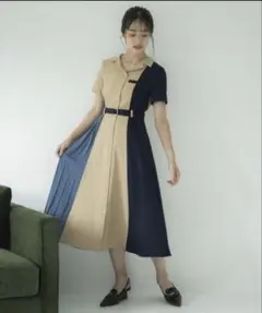 【未使用に近い】REDYAZEL 配色ノースリーブワンピース（ネイビー/黄色）