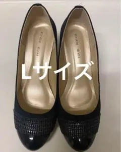 ヒール エナメル ブラック フォーマル靴 ビジュー付きの黒いスエード調パンプス