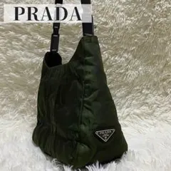 【高級】 PRADA チェーン ショルダーバッグ 三角ロゴ カーキ ブラック