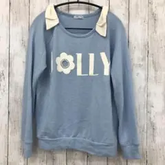 【 コルザ 】長袖 襟付きニット プルオーバー ロゴ 水色 Mサイズ