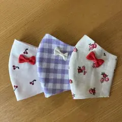 ハンドメイドマスク幼児〜低学年 リボン付き3枚セット 花柄
