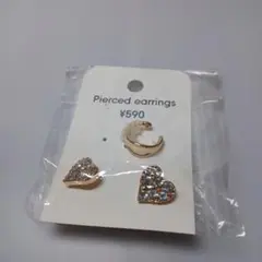 ハート型クリスタルピアス ゴールド