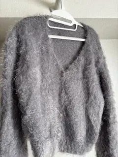 グレー シャギーニット風 長袖カーディガン