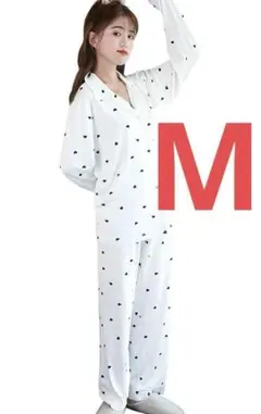 パジャマ レディース 上下セット 前開き ルームウェア 長袖 コットン M