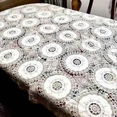 【値下げ　汕頭スワトウ刺繍　大判テーブルクロス アンティーク　手刺繍レア】