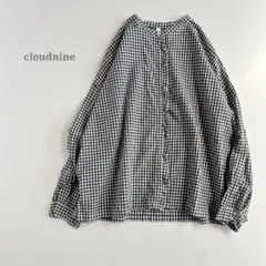 cloudnine ⿻ コットンリネン フリル チェックブラウス ナチュラル 秋