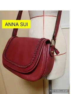 アナスイ 茶色 レザー ショルダー フリル y2k ボストン バラフライロゴ