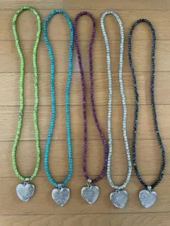 【エスニックビーズNo.6】ハートモチーフネックレス：5本セット