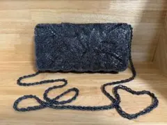 値下げ【美品】ビーズ刺繍 ショルダーバッグ 黒系◇縦11cm 横21cm◇