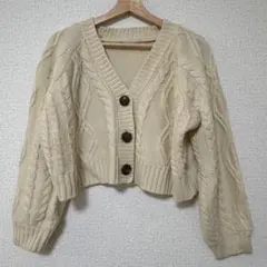 ems suite ケーブル編み ショート丈 カーディガン アイボリー F 韓国