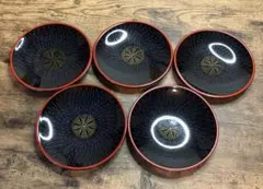【山中漆器　喜八工房　4.8寸\"百合形　銘々皿×5客】天然木製　金毛彫 未使用品 Yahoo!オークション -「山中漆器 喜八」の落札相場・落札価格
