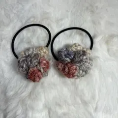 かぎ編み　ヘアゴム　2個セット　カラフル　② ヘアアクセサリー　ポンポン