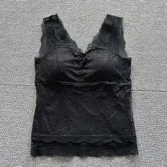 黒 レース Vネック タンクトップ