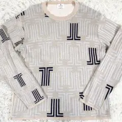LANVIN en Bleu サマーニット　リネン混　ベージュ　ロゴ総柄　Lのサムネイル