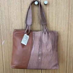 【京都新装】ブラウン レザー 2トーン ハンドバッグ