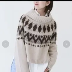 ノルディック柄 グレーベージュ ハイネックセーター