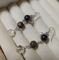 ☆匿名配送☆ハンドメイド シルバー925ピアス 淡水パール&水晶&ヘマタイト