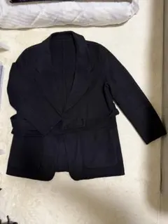 ウール100% テーラードジャケット ブラック ベルト付き レディース
