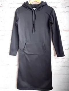 美品 ロングワンピース パーカーワンピース フード付き ブラック 裏起毛 M